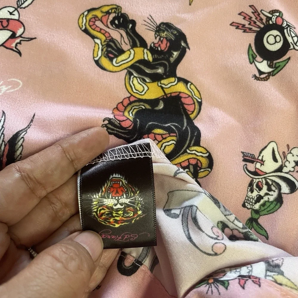 Ed Hardy Pillowcase Pink Black Tiger Heart Skull Roses Tattoo Print B37
